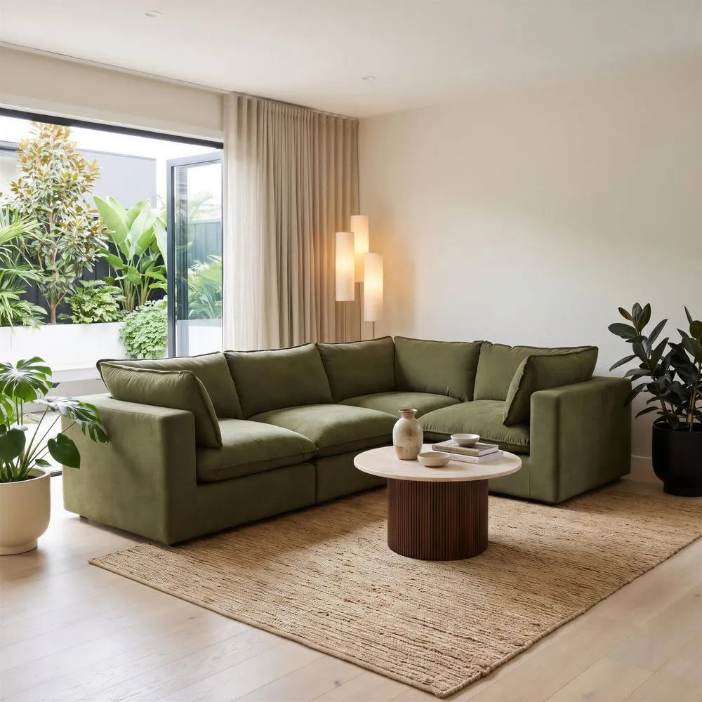 FurnitureboxUK Echo Linen-Look Fabric 3 Seater Modular Corner Sofa in Green 5