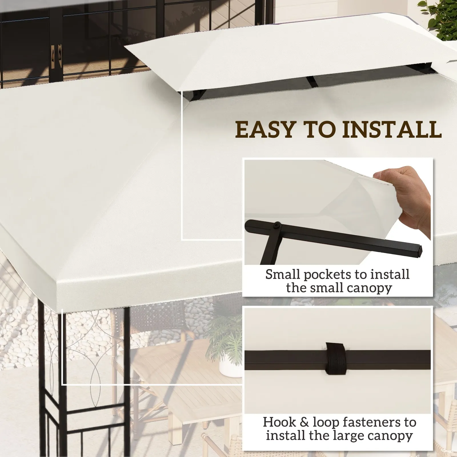 OUTSUNNY 3x4m Gazebo Replacement Roof Canopy 2 Tier Top UV Cover Patio in Cream 6