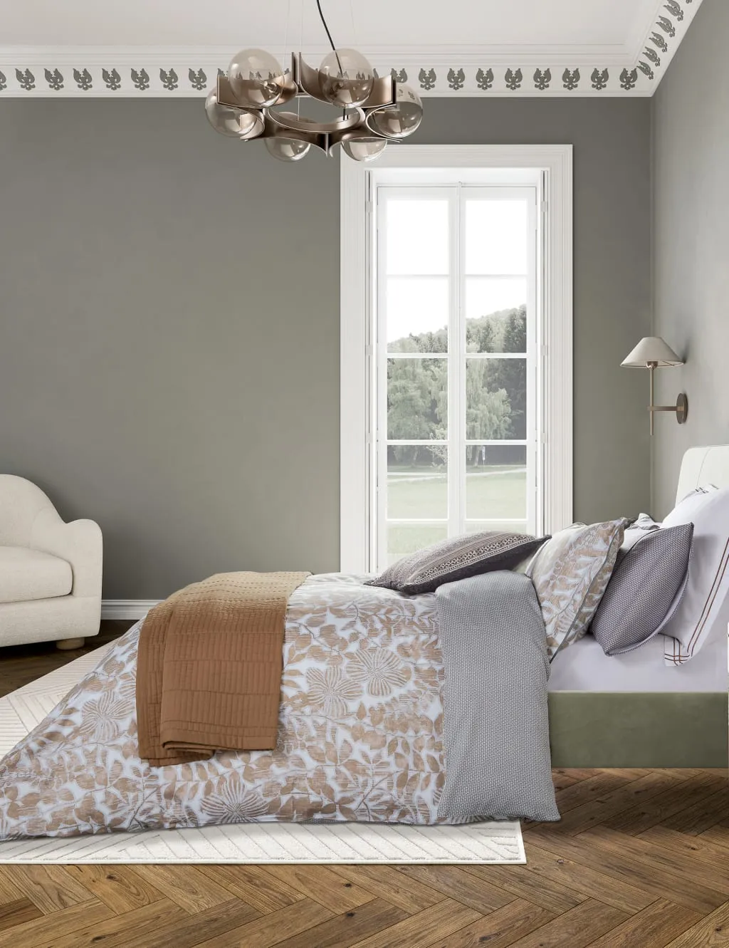 Bedeck of Belfast Pure Cotton Zenda Bedding Set Charcoal Mix