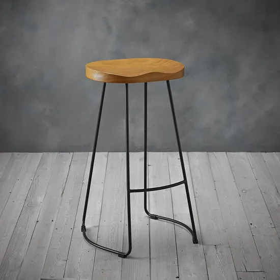 Bailey Black Metal Leg Bar Stool With Pine Wood Seat