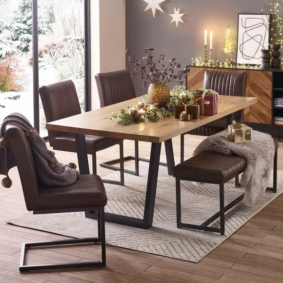 Brooklyn 2 Seater Dining Bench, Brown Faux Leather, 120cm 5