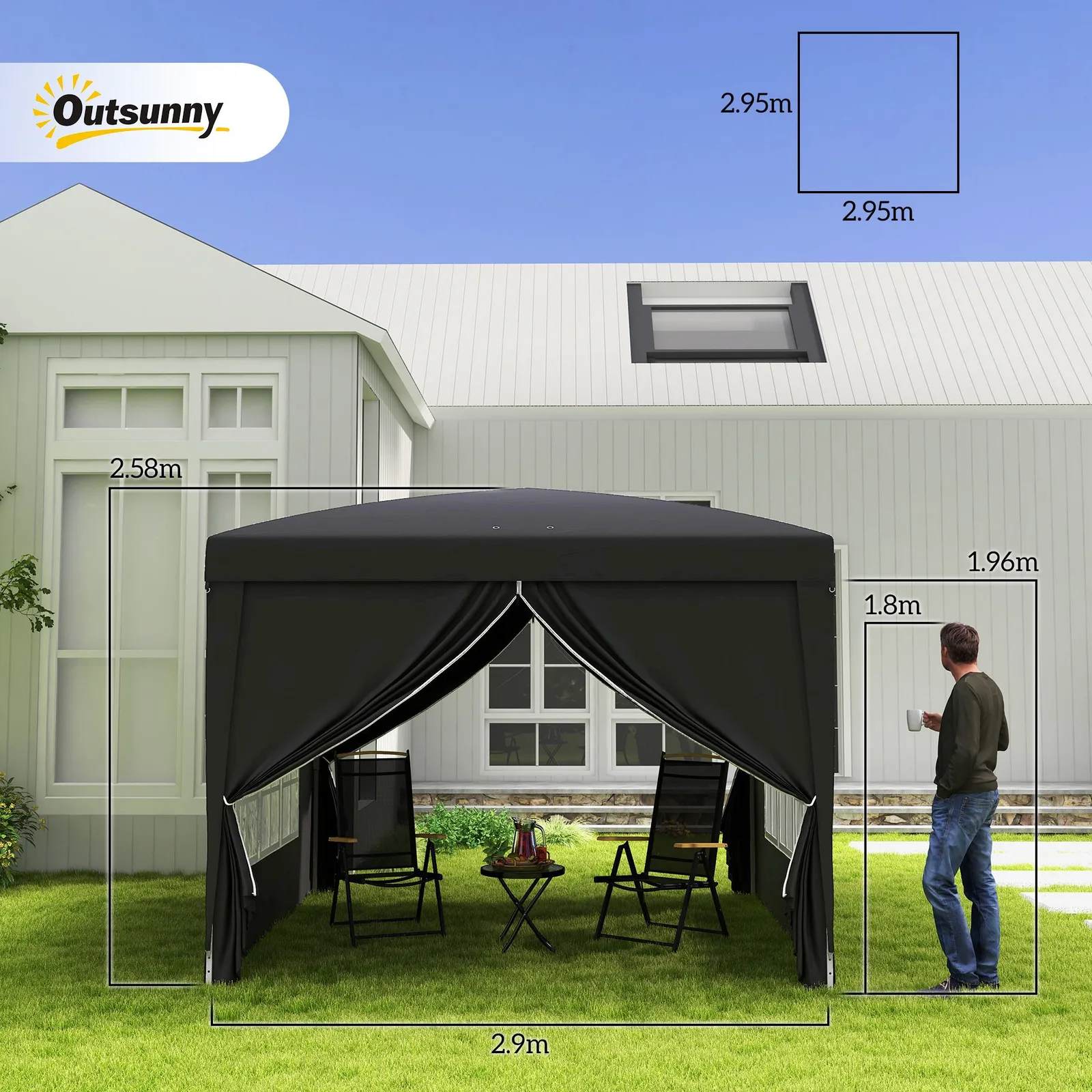 OUTSUNNY 3mx3m Pop Up Gazebo Party Tent Canopy Marquee with Storage Bag in Black 3