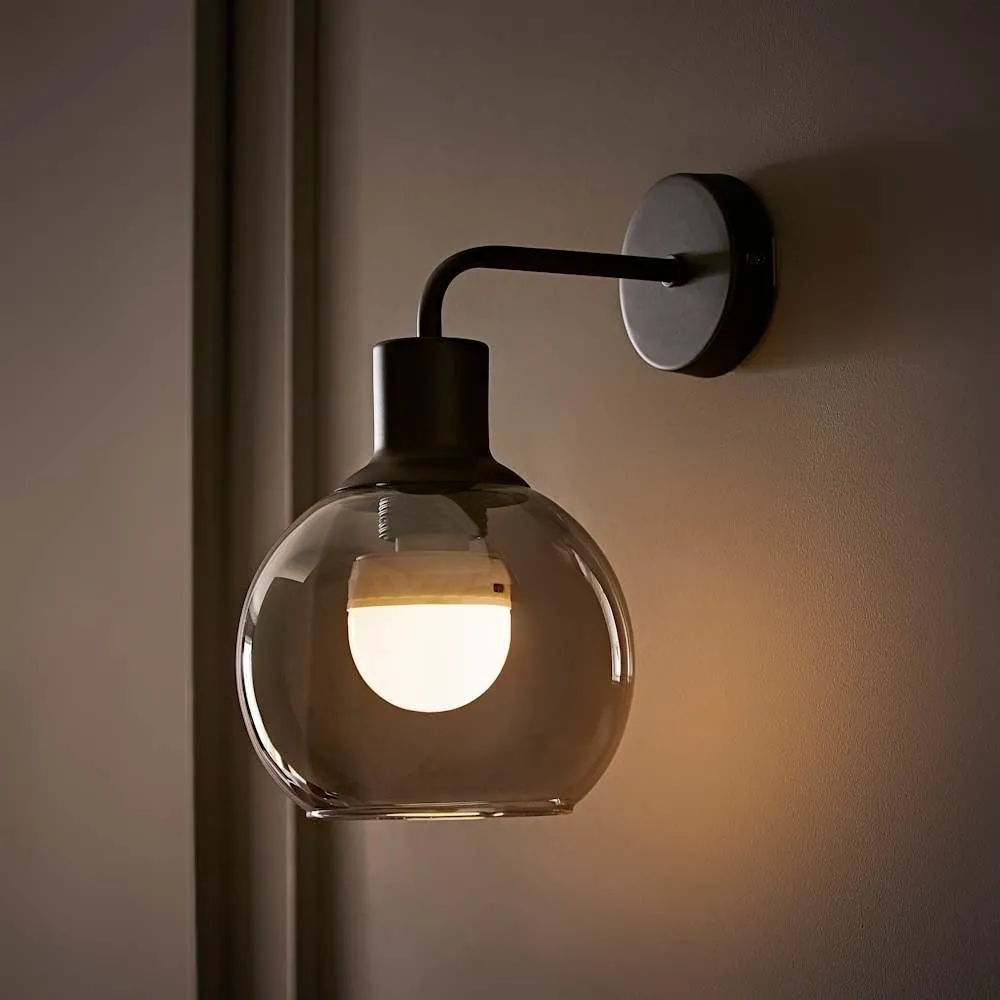 ValueLights Bellamy Pair of Globe Glass Shade Rechargeable Wall Lights in Black 2