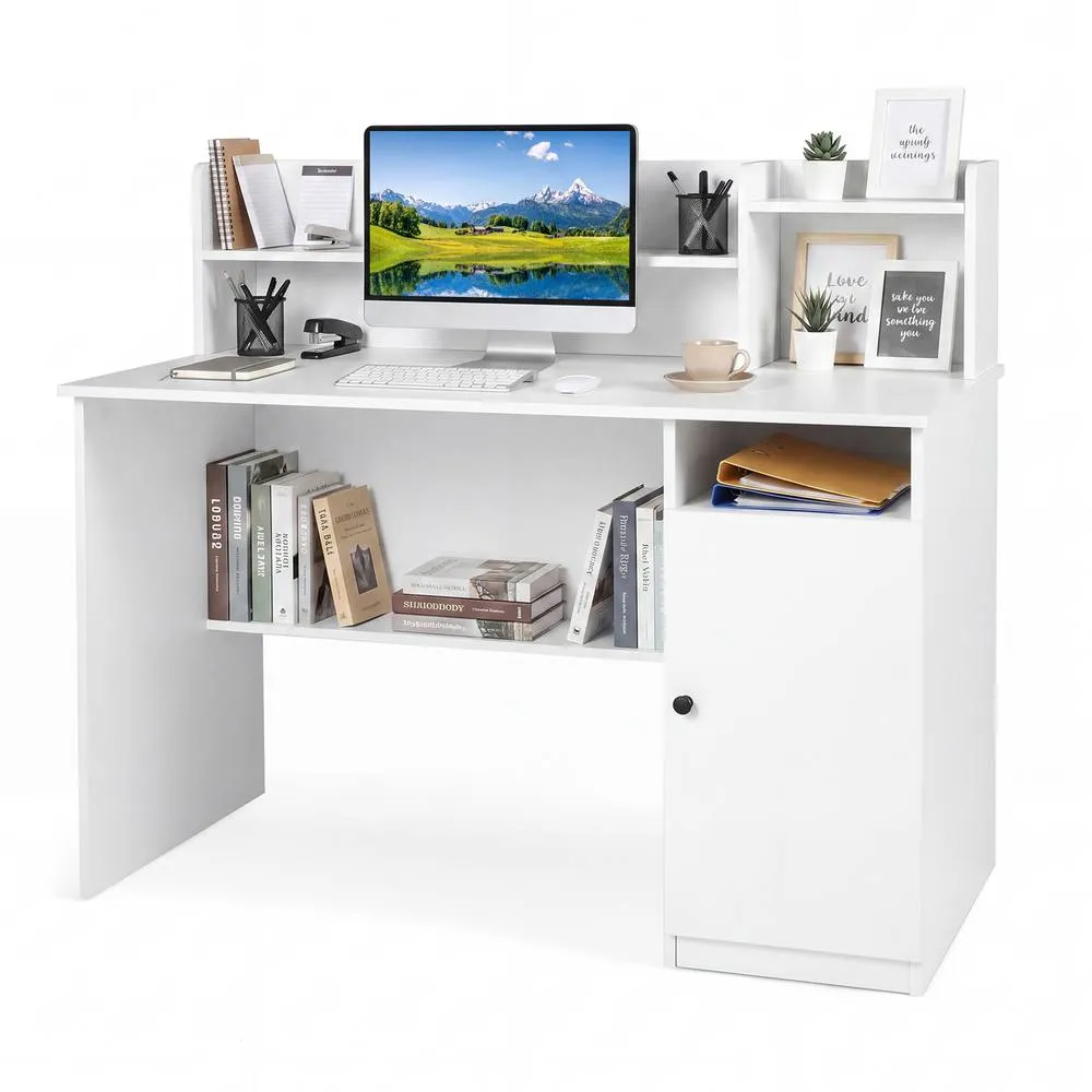 Costway 120 CM Computer Desk with Monitor Stand Modern Study Writing Desk in White