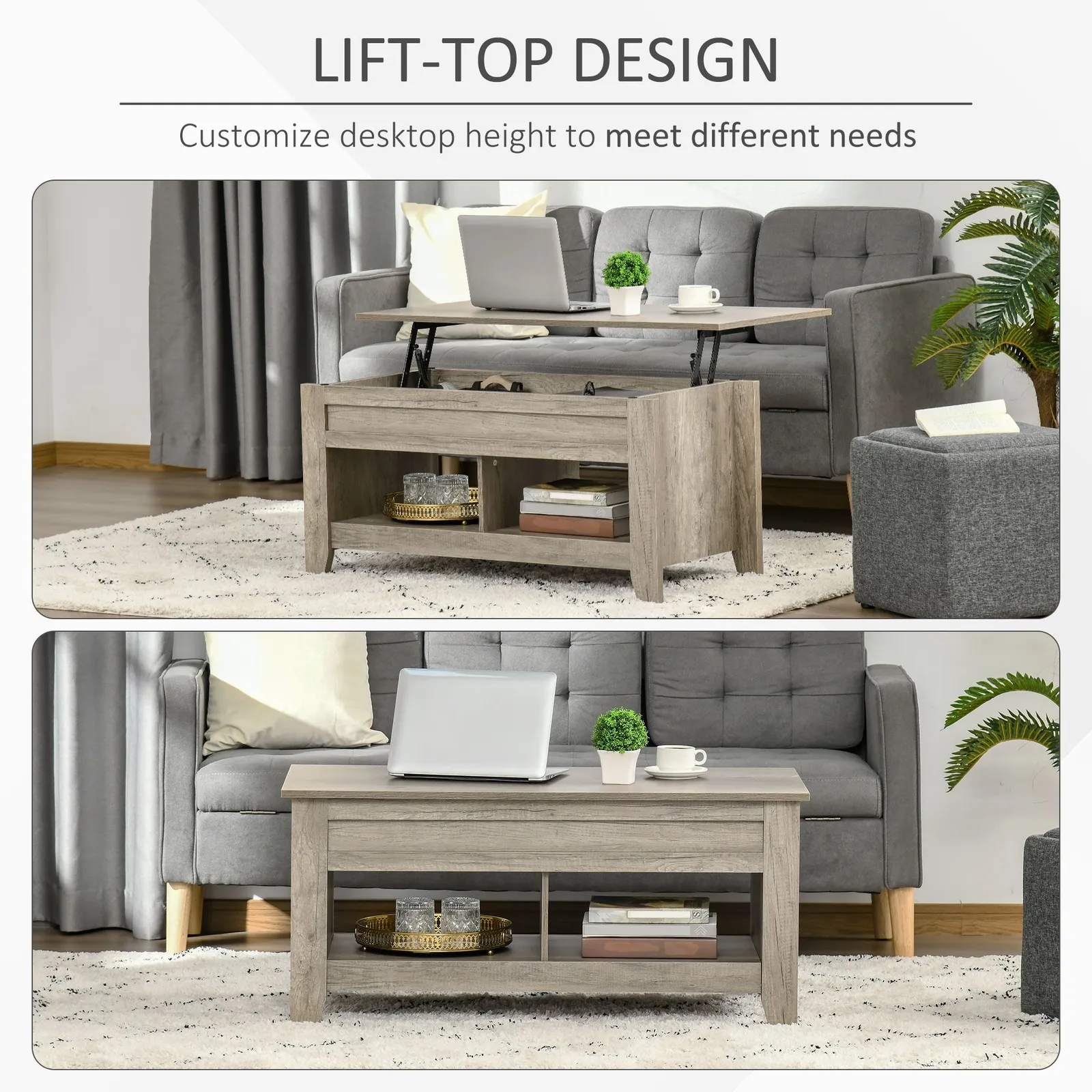 HOMCOM Lift Top Coffee Table with Hidden Storage Compartment Open Shelf in Brown 4