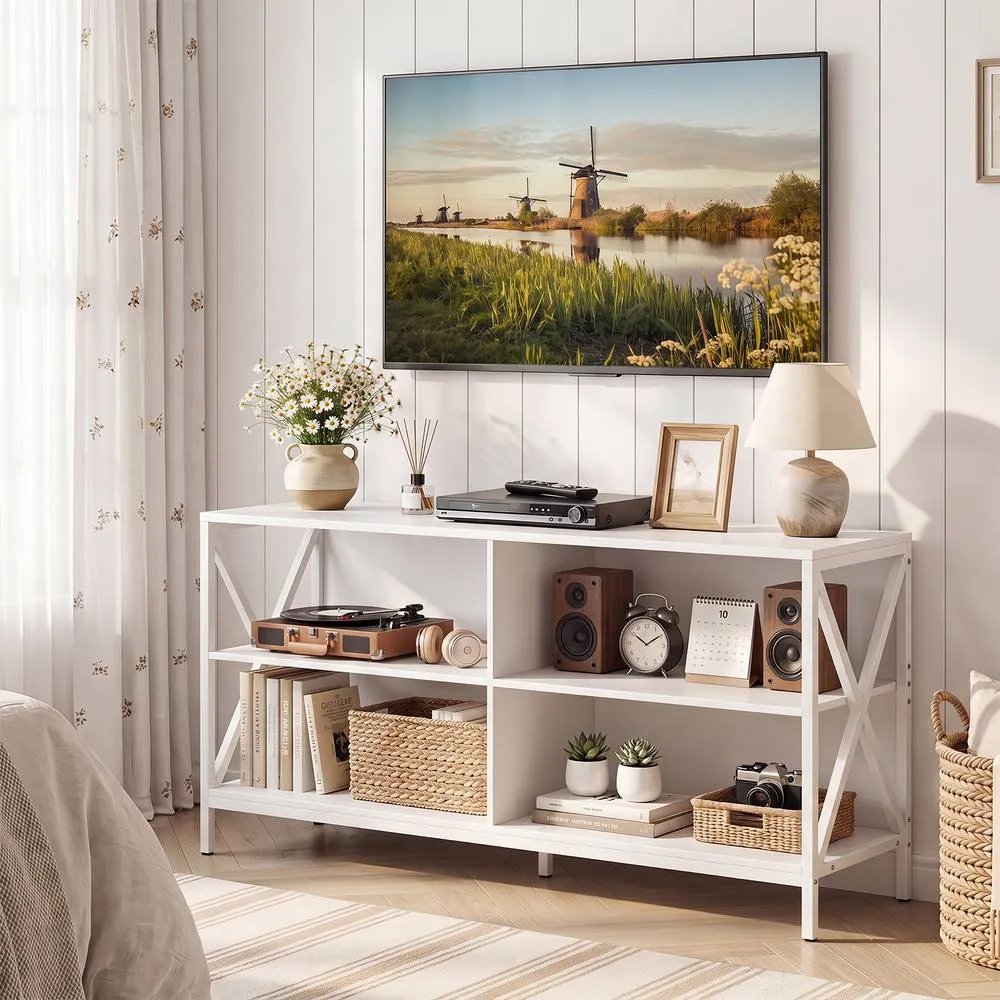 Costway TV Stand for TVs up to 55 Inch 120 CM White Shelf 3