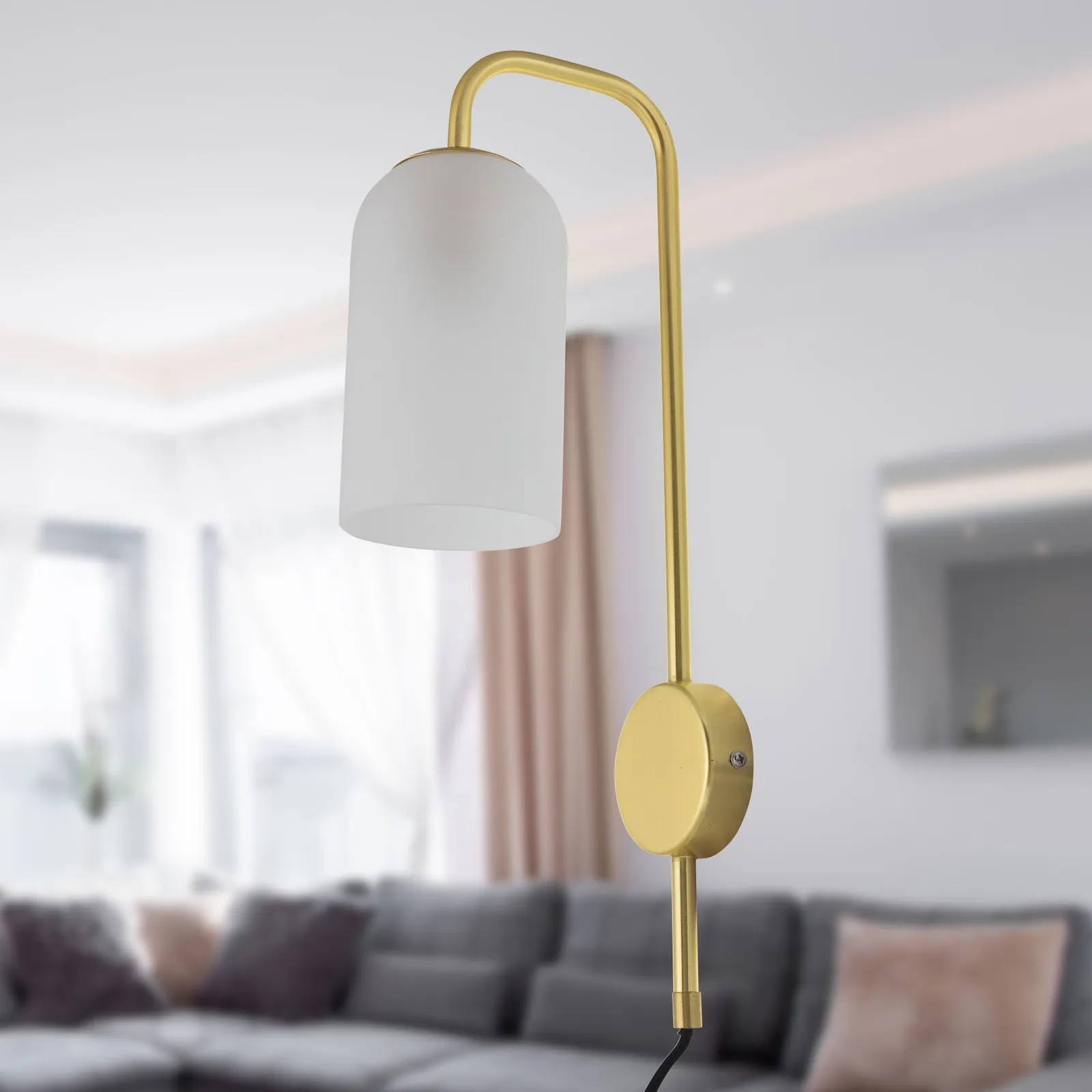 First Choice Lighting Victoria - Satin Brass Plug in Wall Light with Frosted Glass Shade in Gold 6