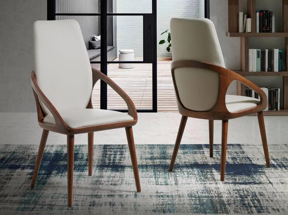 Angel Cerda Cream Leatherette Dining Chair with Walnut-Coloured 3