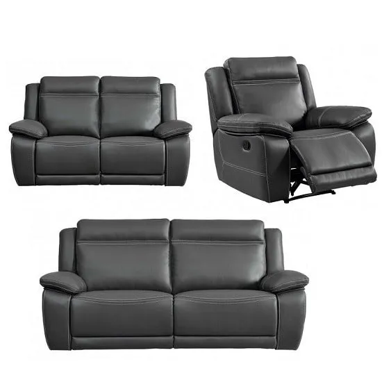Baxter Recliner Sofa Suite In Dark Grey Leather Air Fabric