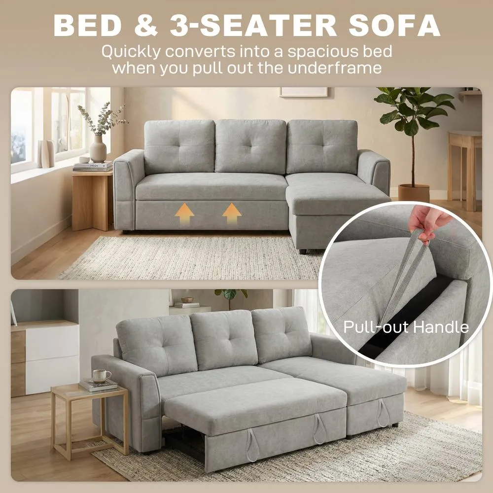 HOMCOM Linen-Look L-Shaped Sofa Bed with Storage Bed Sleeper Flat Studio in Grey 4
