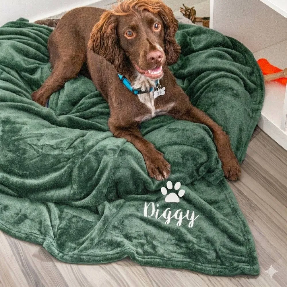 Duncan Stewart Personalised Dog Blanket Throw in Dark Green