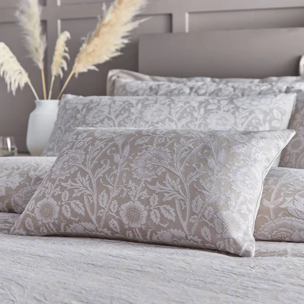 Portfolio Home Chatsworth Floral Jacquard Filled Boudoir Cushion Pillow 32 x 50cm in Natural