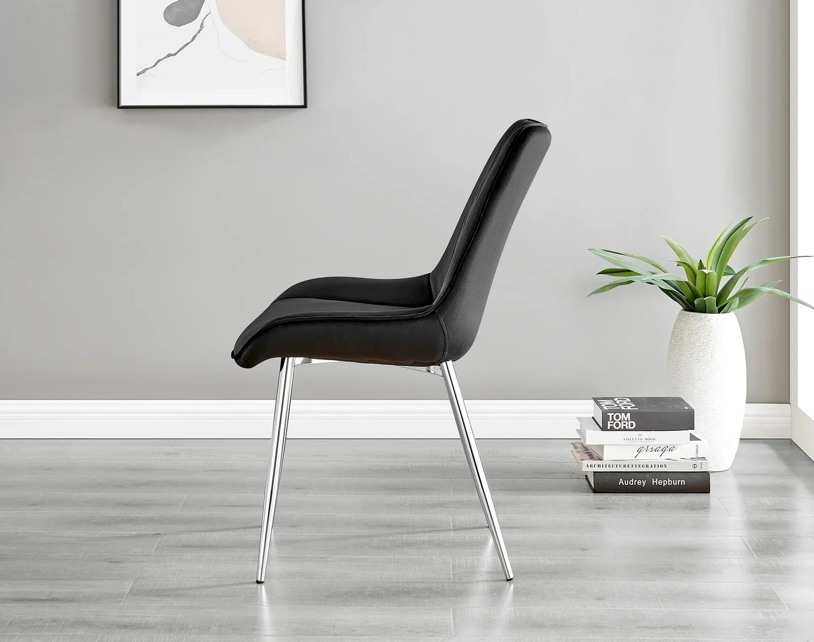 FurnitureboxUK 2x Pesaro Velvet Silver Leg Luxury Dining Chairs in Black 4