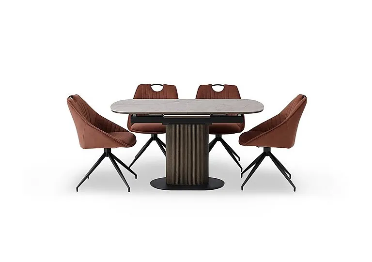 Petra Pop Up Extending Dining Table and 4 Swivel Chairs - 140-cm