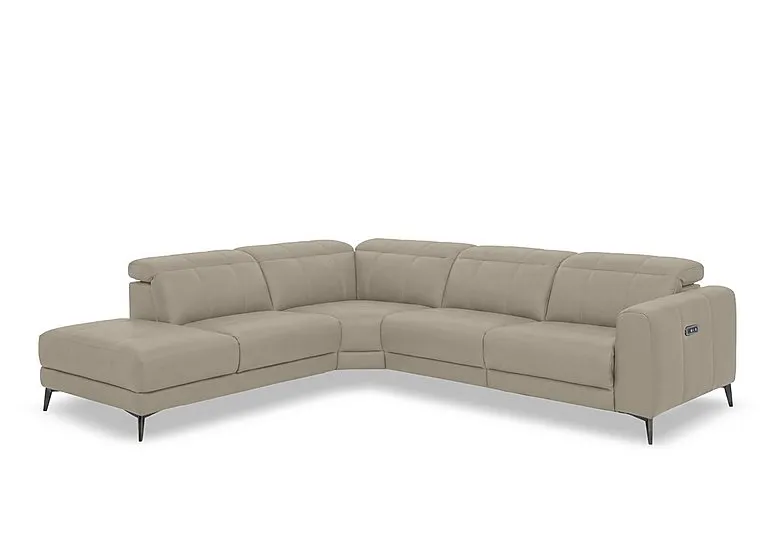 Ezra Leather Power Recliner Chaise End Left Hand Facing Corner Sofa with Power Headrests - Oyster - Sofas and Armchairs - In Time for Christmas