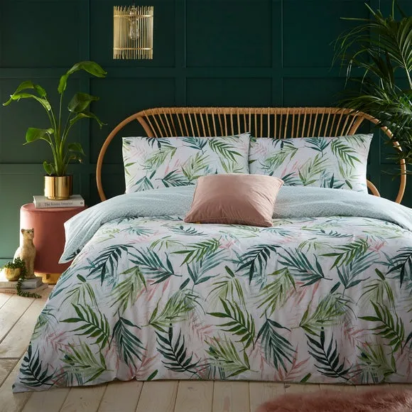 furn. Bali Palm Floral Reversible Duvet Cover and Pillowcase Set 1