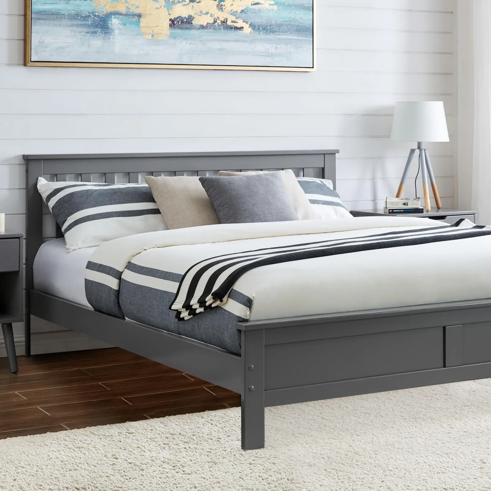 FurnitureboxUK Azure Modern White Solid Pine King Bed + Windsor Mattress in Grey