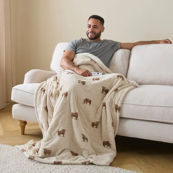 Highland Cow Sherpa Electric Throw Blanket