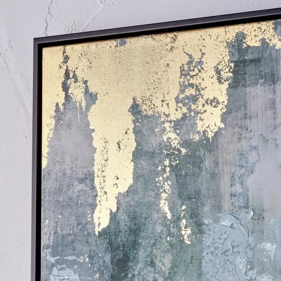Gold & Blue Abstract Black Framed Canvas 2