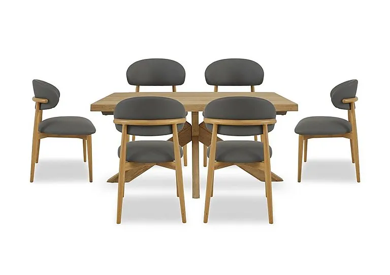 Riga Dining Table with Wooden Star Base and 6 Wooden Chairs - 140-cm - Grey