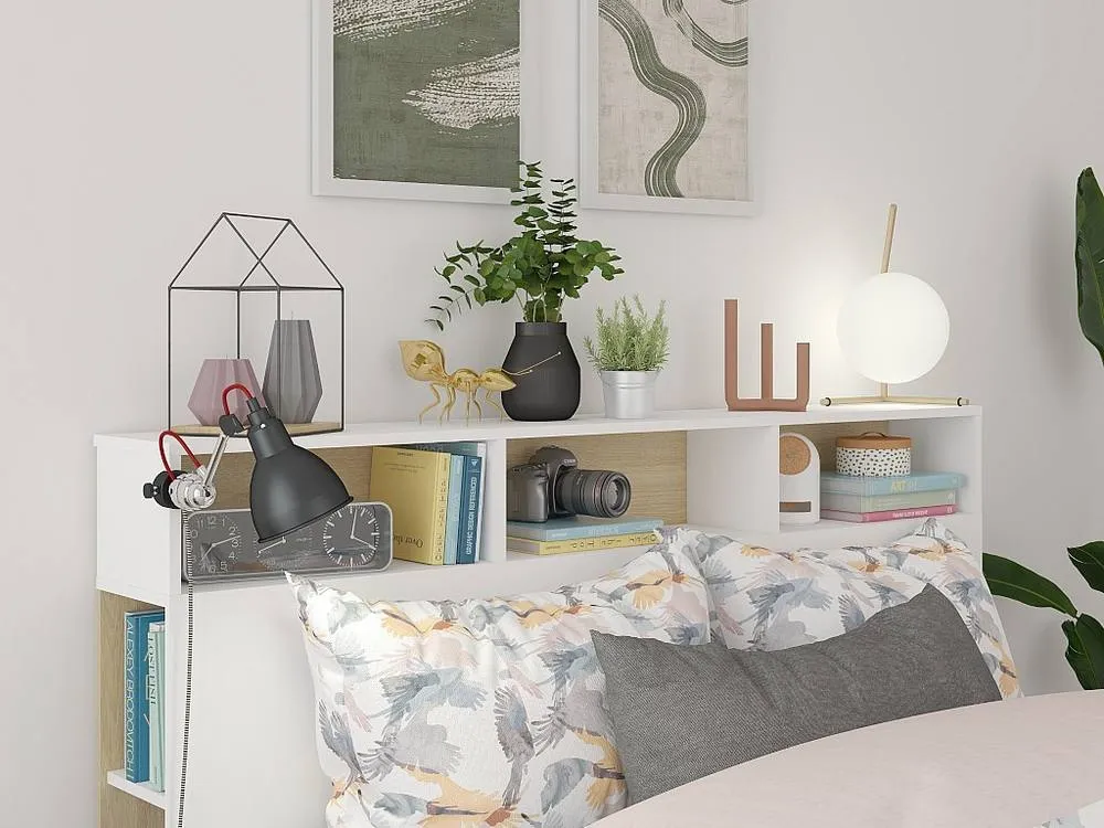 Vente-unique Headboard With Storage - 160 Cm - White & Oak - NASTIA 5