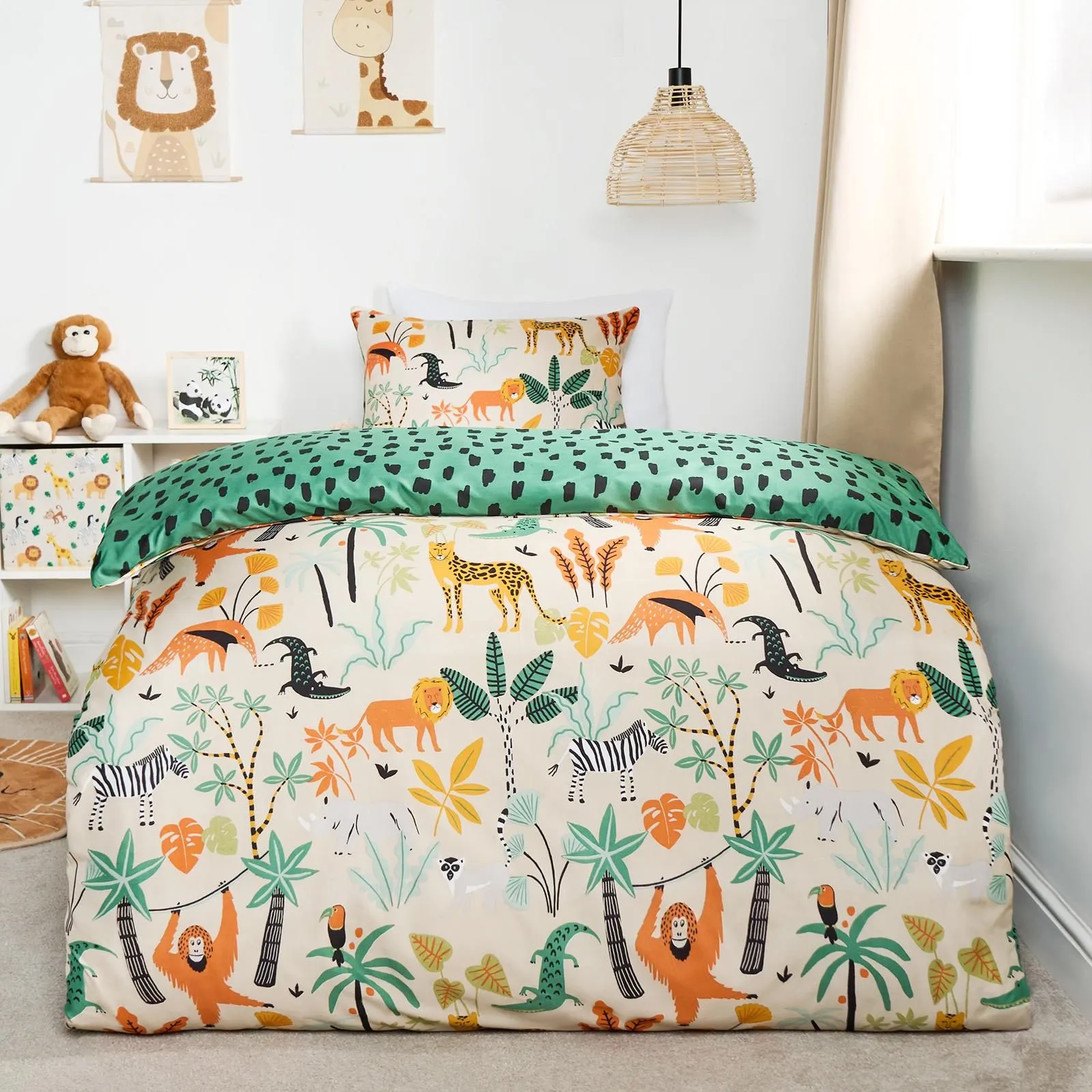 OHS Safari Duvet Cover Set Reversible Quilt Soft Pillowcase Bedding in Green