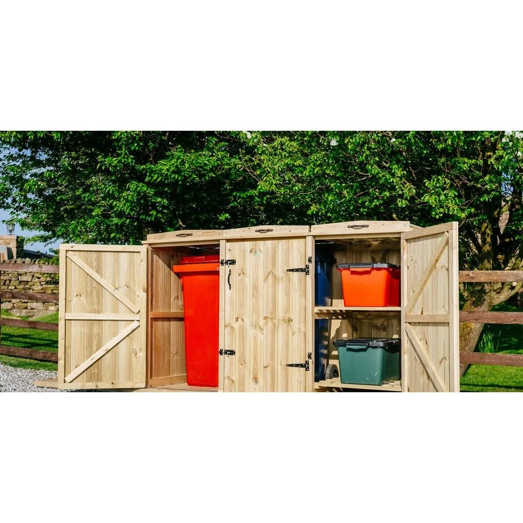 Buttercup Farm Chatburn Bin Store, Fits 2x 180L/240L Wheelie Bins & 2x Boxes in Brown 2