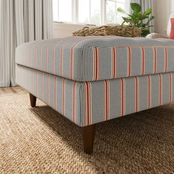 Zoe Retro Coastal Stripe Square Storage Footstool 3