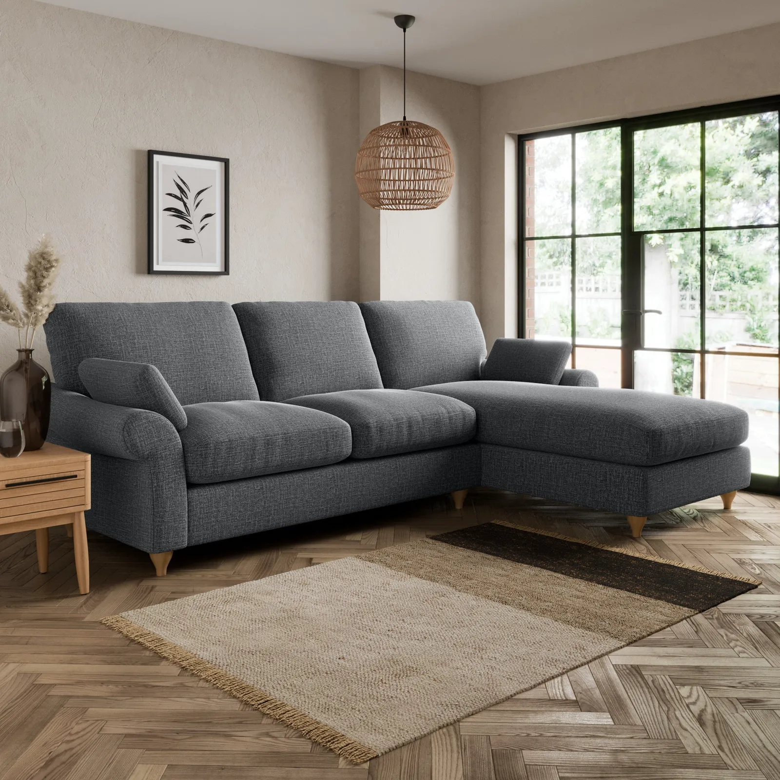 Salisbury Slub Cotton Blend Right Hand Corner Sofa Slub Cotton Black