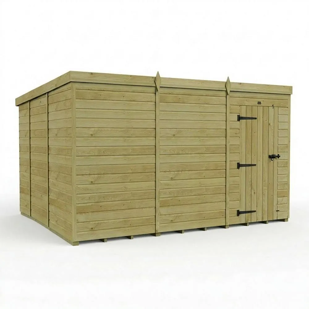 Buttercup Farm 12ft x 10ft Pent Garden Shed Single Door No Windows - Timber in Brown