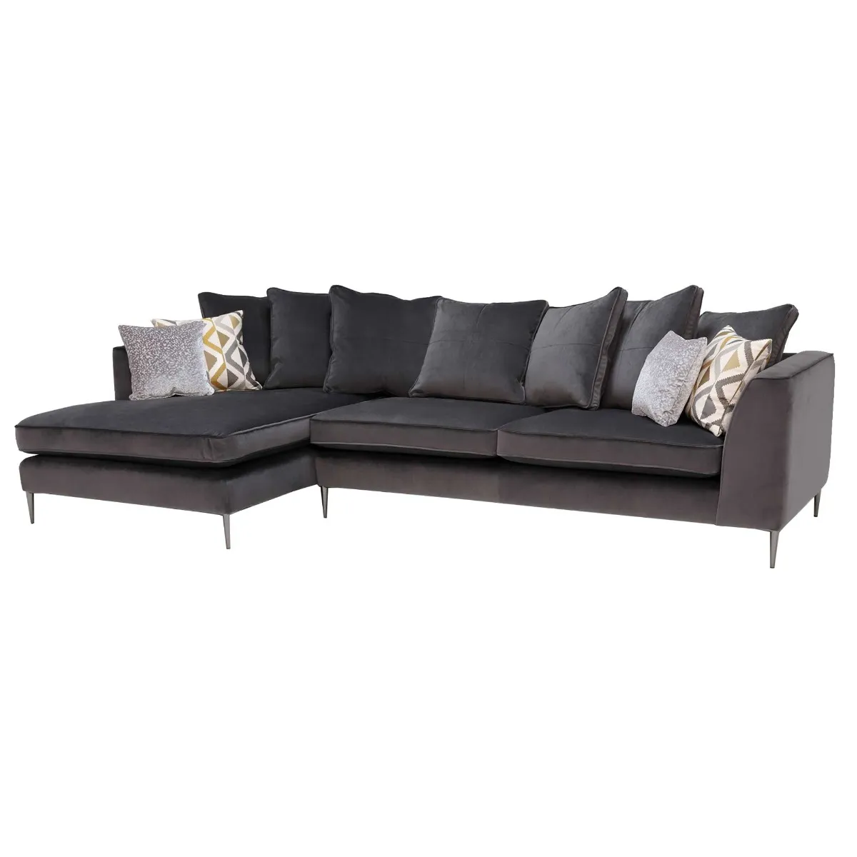 Conza Large Left Hand Facing Pillow Back Chaise Sofa, Plush Charcoal