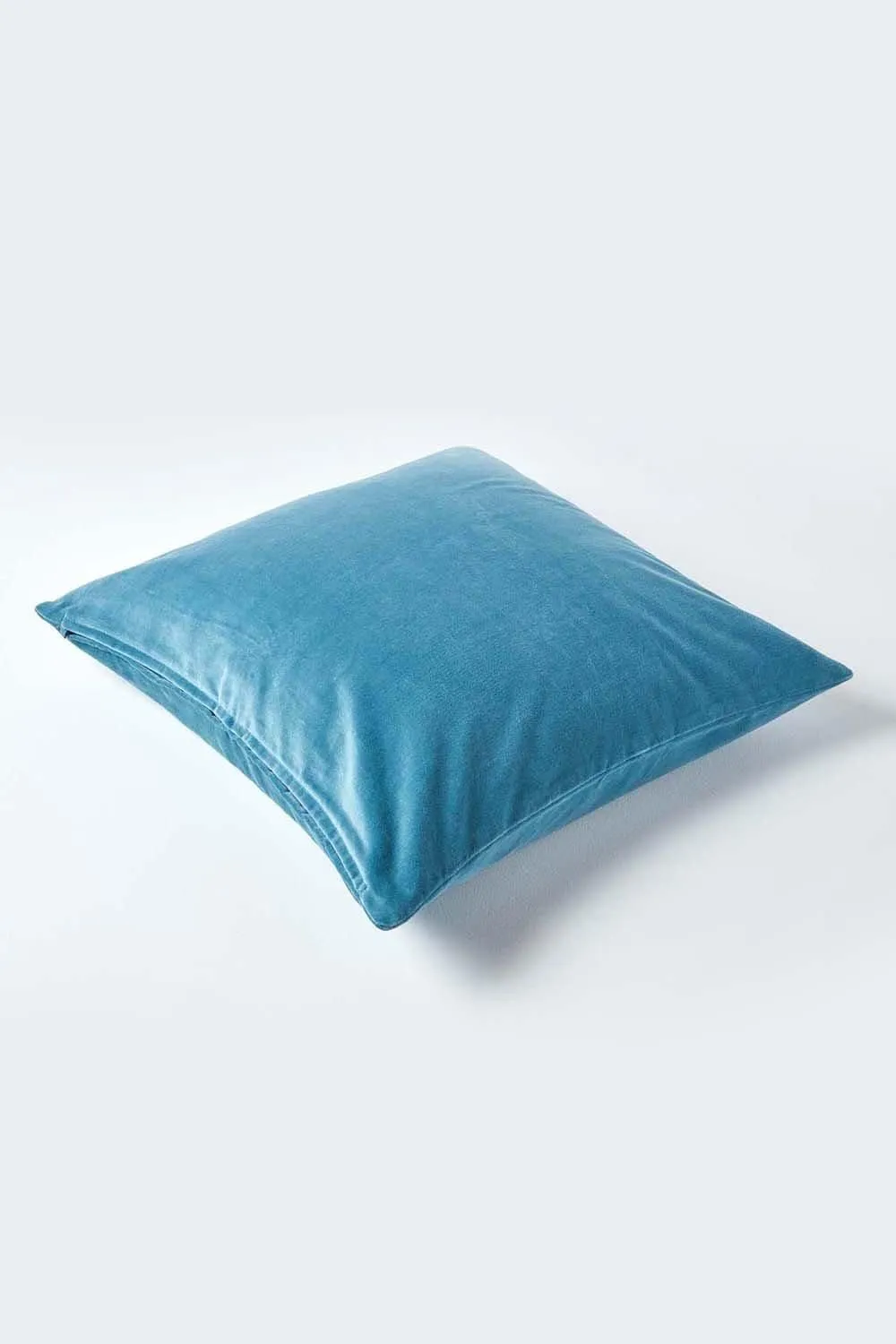 Homescapes Velvet Cushion Cover 100% Cotton, Soft & Machine Washable in Blue 3
