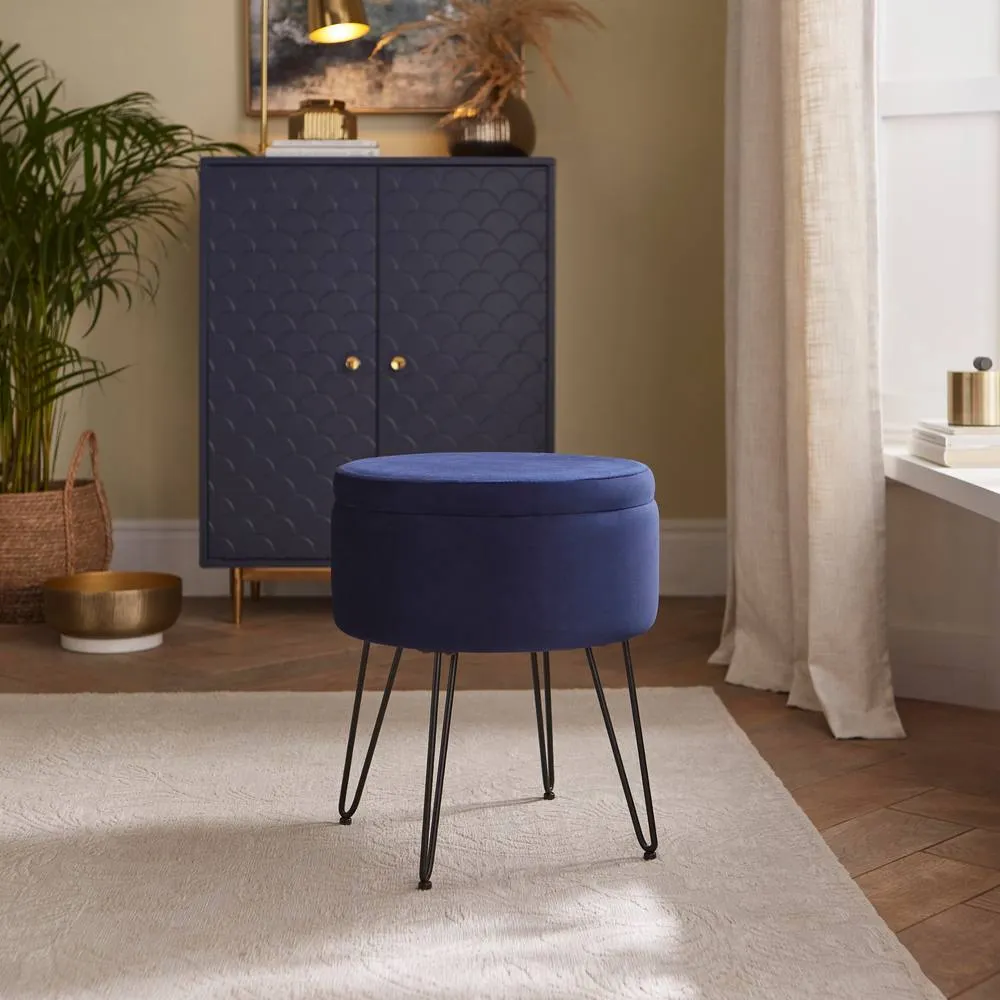 GFW Avery Velvet Storage Stool in Midnight 1