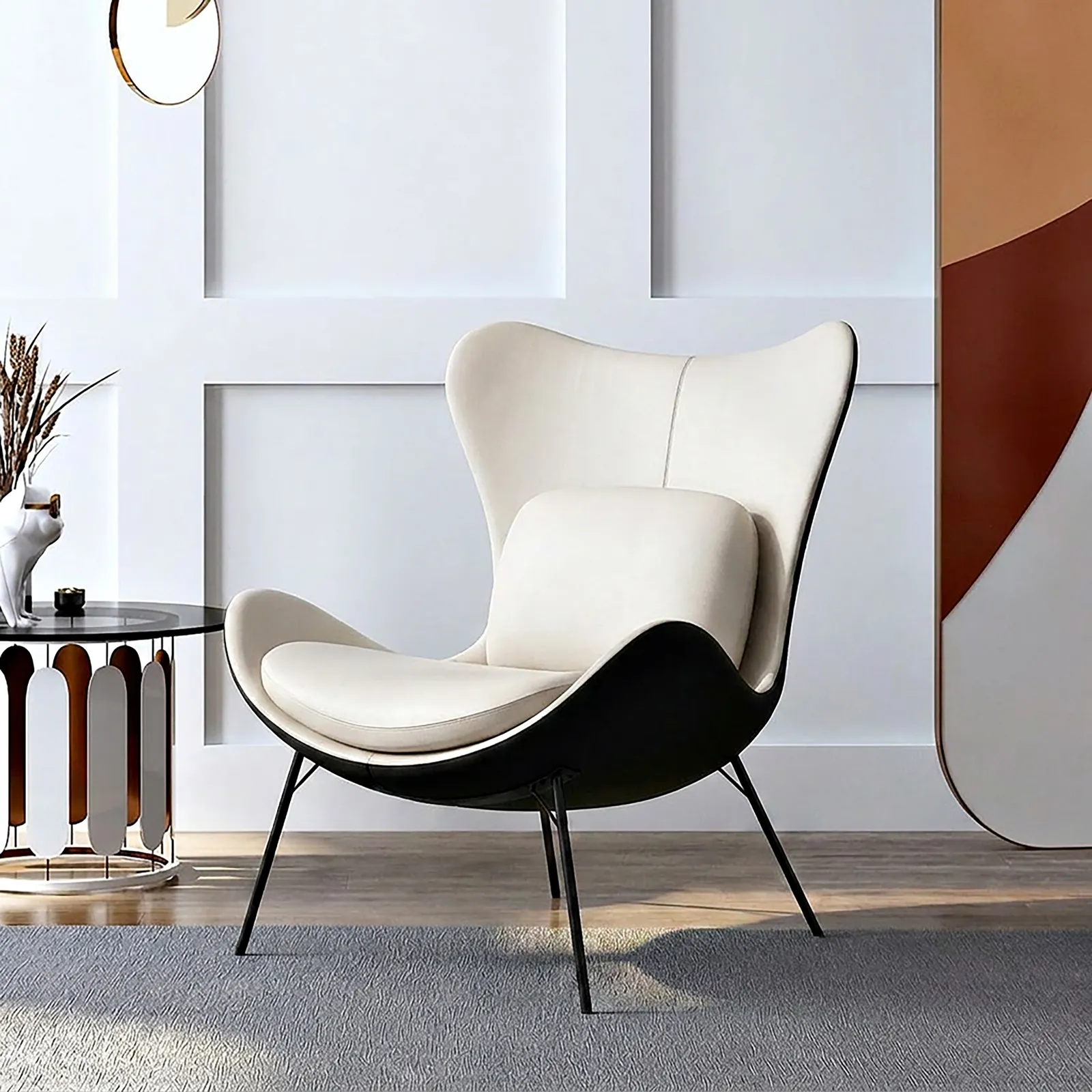 Faux Leather Upholstered Wingback Accent Chair with Pillows