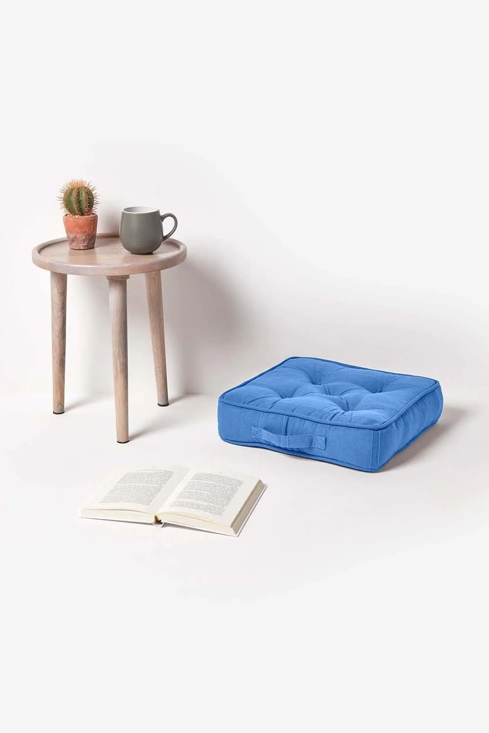 Homescapes Rajput Ribbed Cotton Floor Cushion in Blue 2