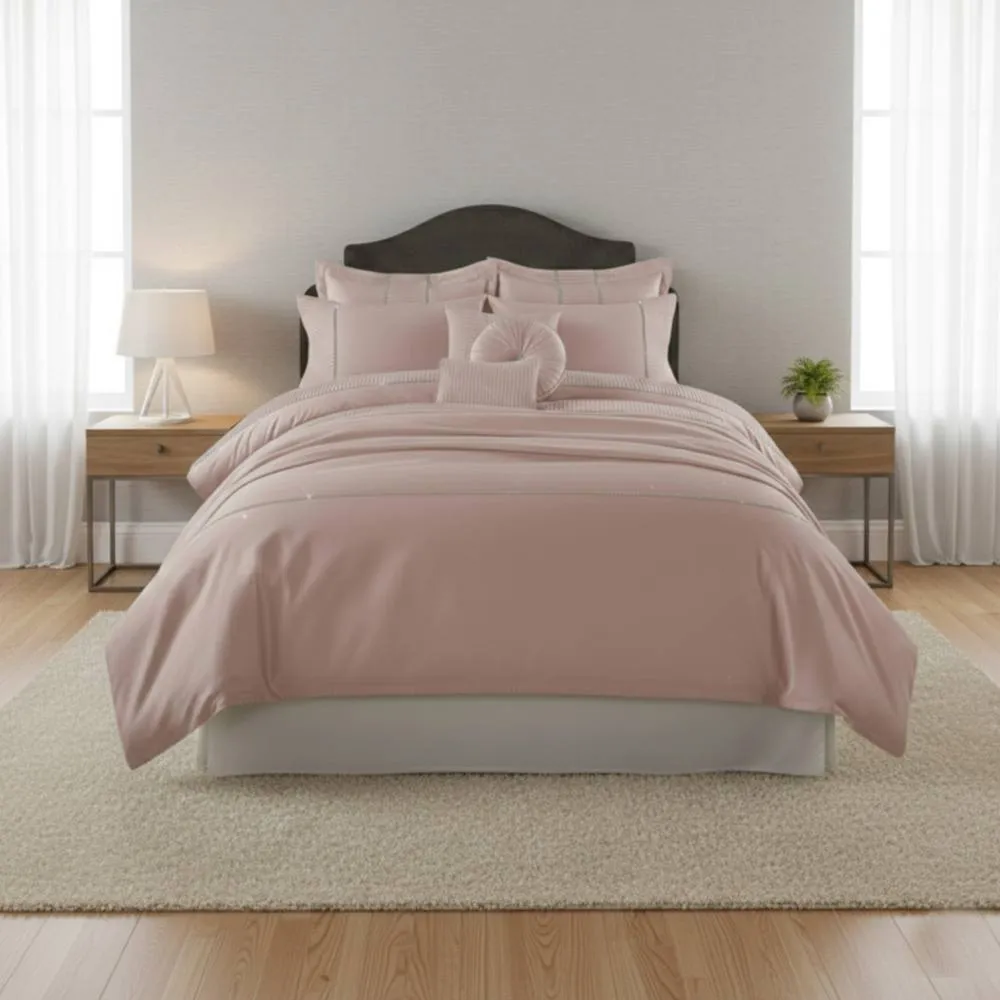 Snug City Luxury Embroidered Duvet Cover Set Bedding with Matching Accessories in Coral