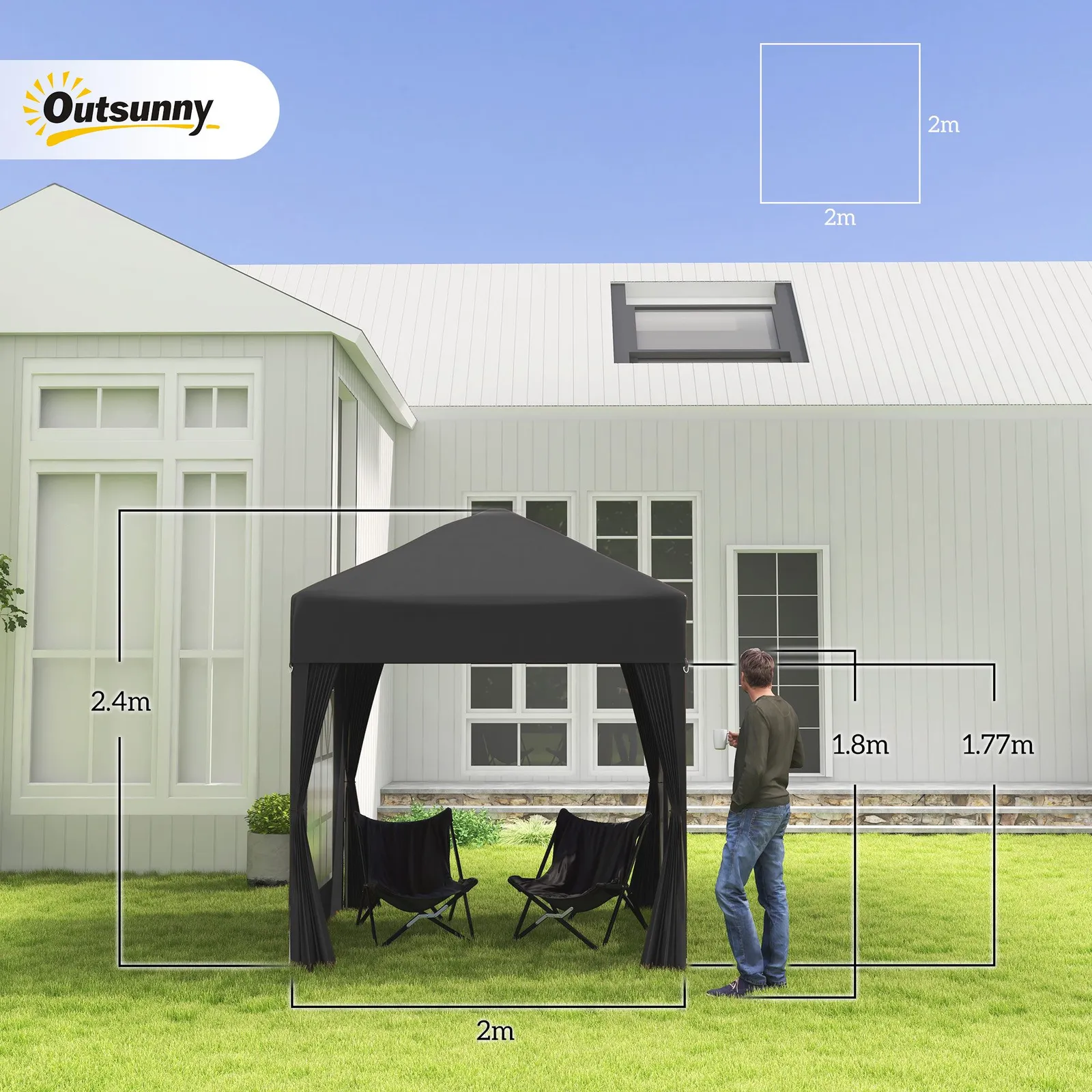 OUTSUNNY 2mx2m Pop Up Gazebo Party Tent Canopy Marquee with Storage Bag in Black 3
