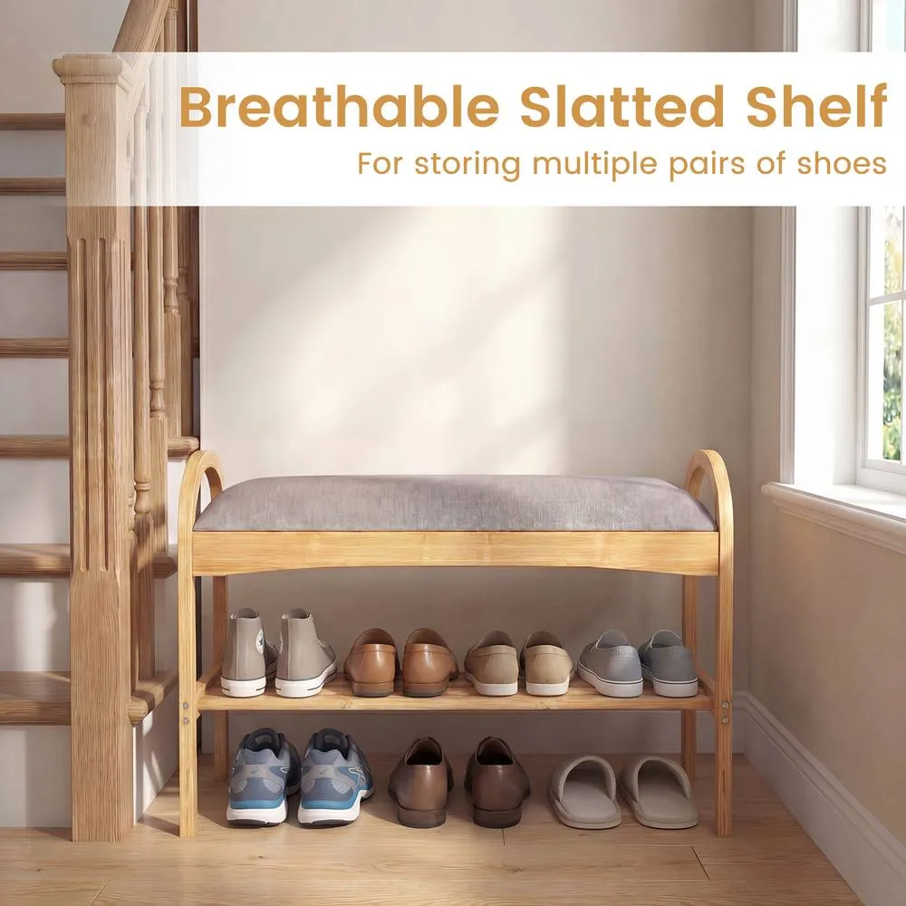 Costway Entryway 2-Tier Shoe Rack Bamboo Shoe Bench in Grey 2
