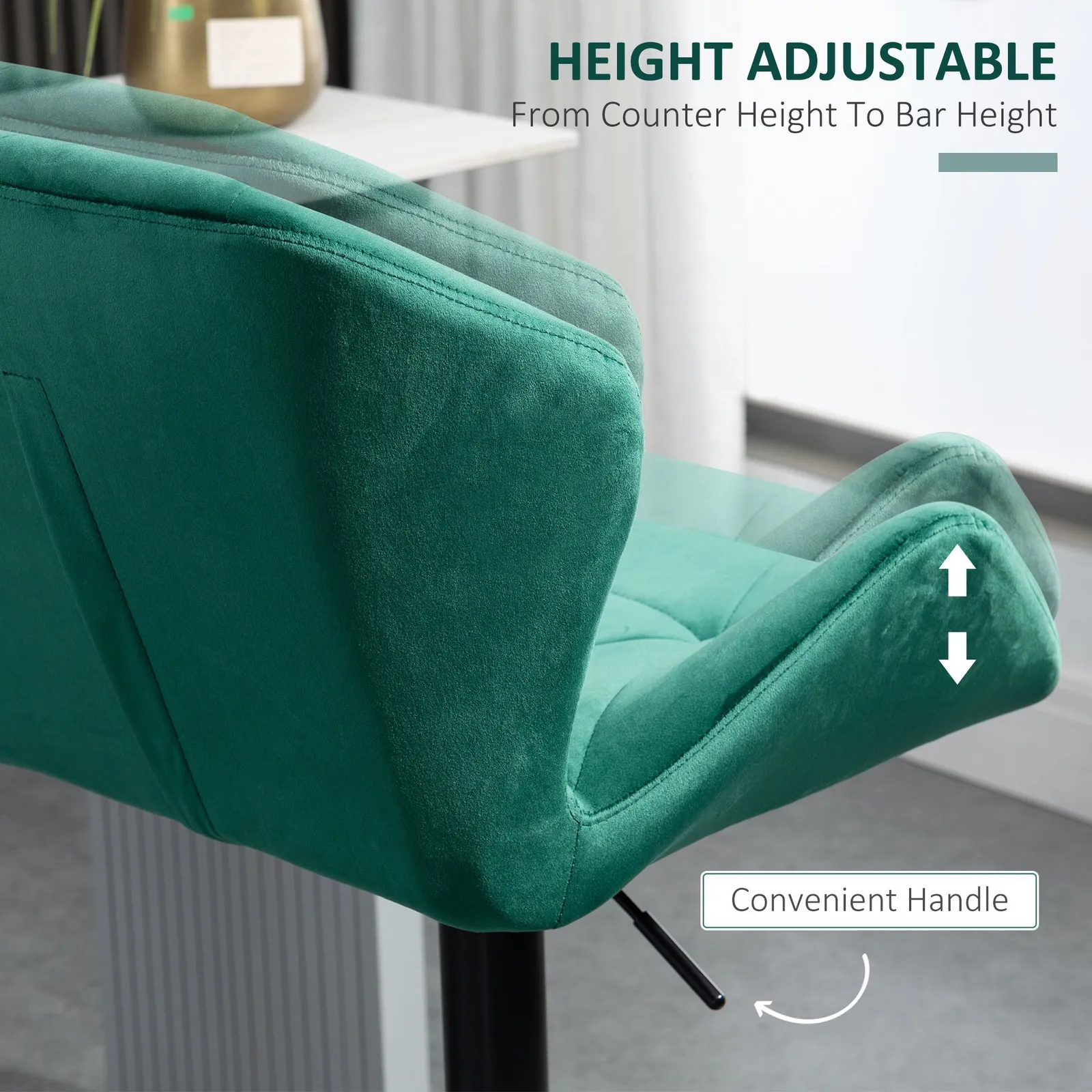 HOMCOM Of 2 Luxurious Velvet-Touch Bar Stools w/ Metal Frame Footrest Base in Green 6