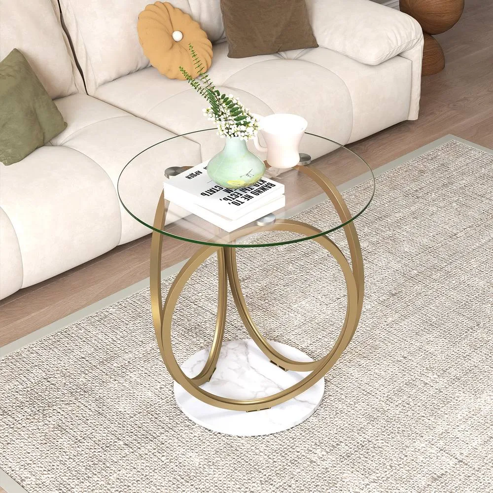 Costway Round Glass Coffee Table Center Cocktail Table Accent Circle Tea Table in Gold 6