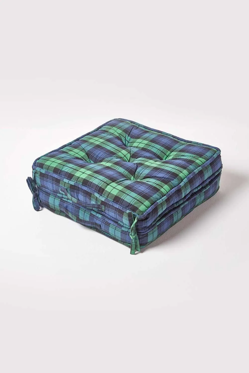 Homescapes Blackwatch Tartan Cotton Travel Support Booster Cushion in Green 2