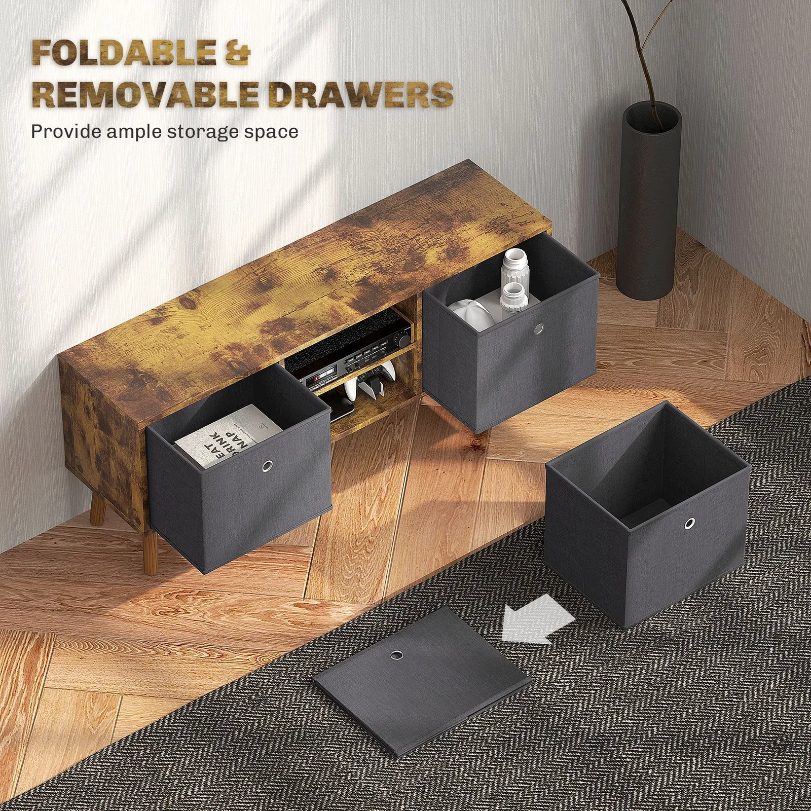 HOMCOM Modern TV Cabinet Stand w/ Shelves & Drawers, Bedroom in Dark Brown 6