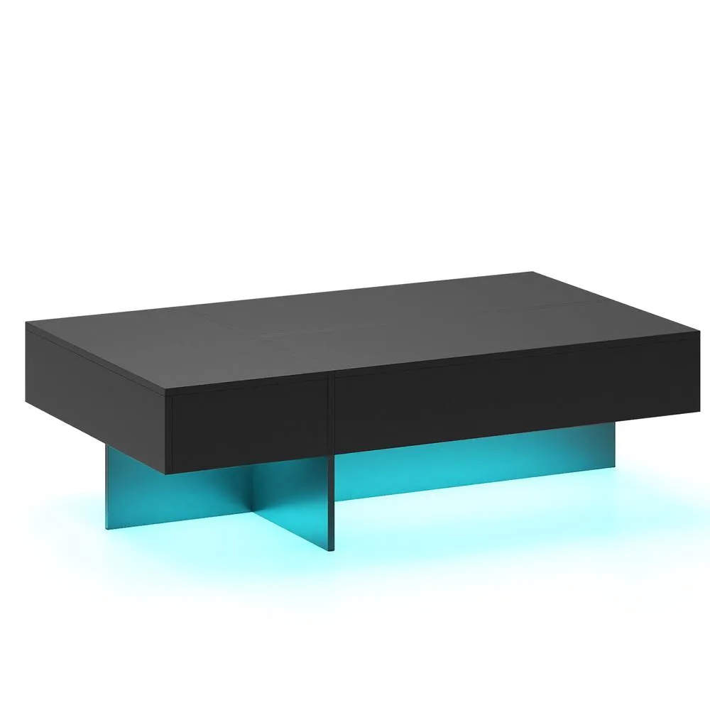 Costway Modern LED Coffee Table High-Gloss Accent Table with 3 Storage Drawers in Black 3