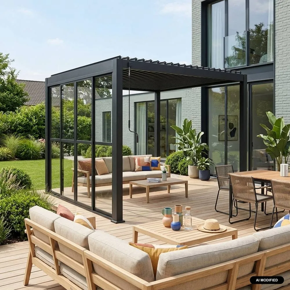 sweeek Sliding door aluminium 3m for Triomphe pergola in Dark Grey