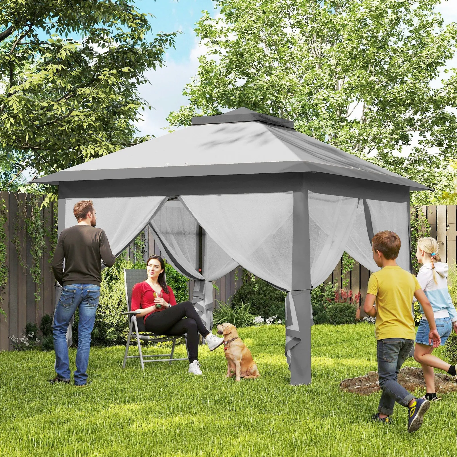 OUTSUNNY Pop Up Gazebo Height Adjustable Canopy Tent w/ Carrying Bag in Grey