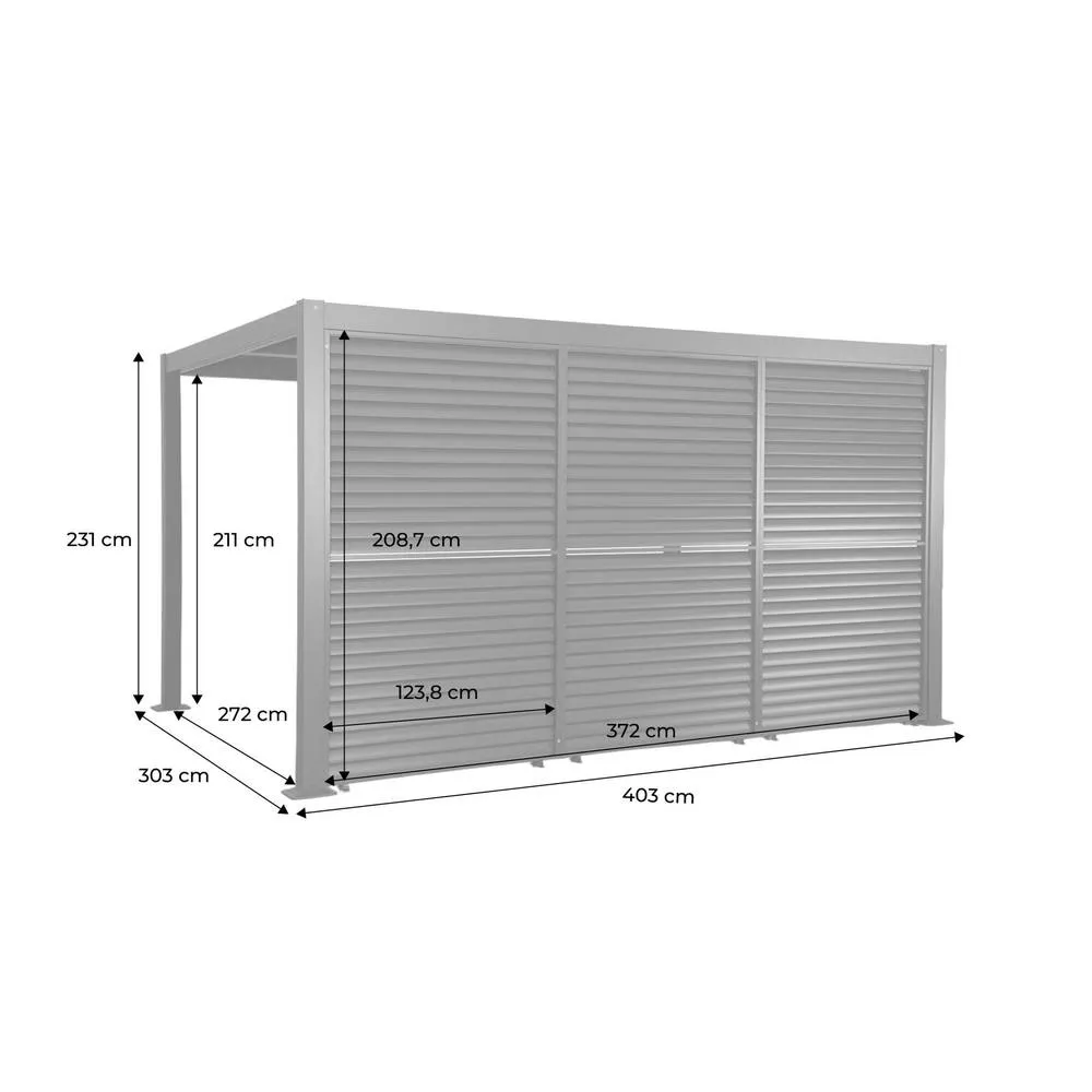 sweeek Louvered pergola 4x3m + 3 130 cm adjustable slat louver panels in Dark Grey 5