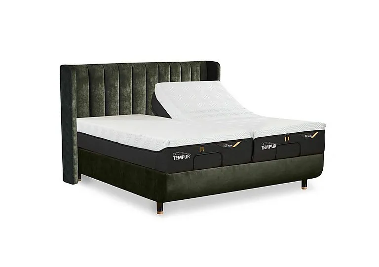 Arc Adjustable Disc Bed Frame with Lodret Headboard - King Size - Dark Green with Oak Feet
