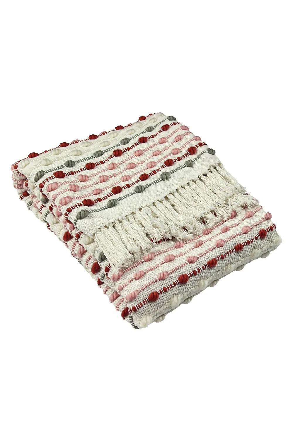 Furn Dhadit Woven Tufted Striped Throw in Light Pink