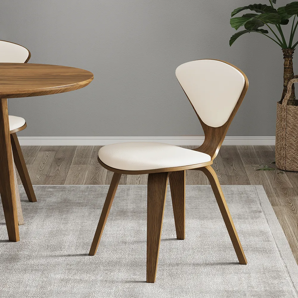 Mid-Century Dining Chairs Upholstered Faux Leather Walnut Set of 2 Dining Room Chairs