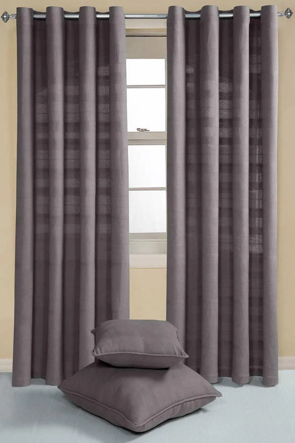Homescapes Cotton Rajput Ribbed Curtain Pair in Charcoal 2
